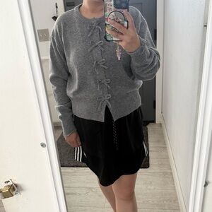 Boutique crew neck cardigan bow detail grey size S